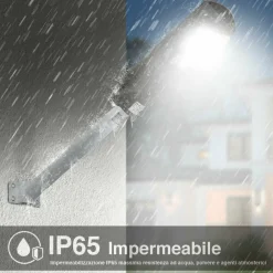 LAMPIONE STRADALE FARO LED 30W SOLARE LUCE ESTERNO SENSORE MOVIMENTO TELECOMANDO