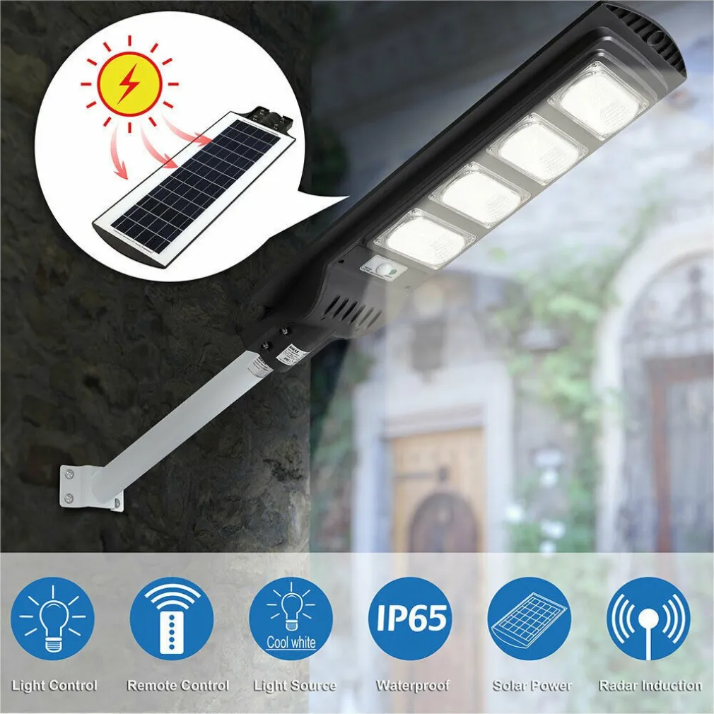 LAMPIONE STRADALE FARO LED 120W SOLARE ESTERNO SENSORE MOVIMENTO TELECOMANDO