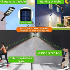 LAMPIONE STRADALE PANNELLO SOLARE 213 LED CON SENSORE DI MOVIMENTO E TELECOMANDO