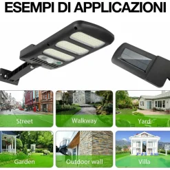 LAMPIONE STRADALE PANNELLO SOLARE 213 LED CON SENSORE DI MOVIMENTO E TELECOMANDO