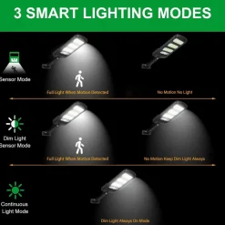 LAMPIONE STRADALE PANNELLO SOLARE 213 LED CON SENSORE DI MOVIMENTO E TELECOMANDO