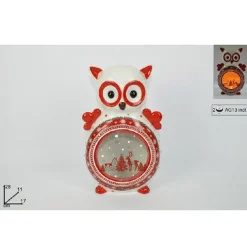 LANTERNA CERAMICA GUFO CON CANDELA ELETTRICA 28 CM DECORAZIONI NATALIZIE