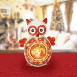 LANTERNA CERAMICA GUFO CON CANDELA ELETTRICA 14 CM DECORAZIONI NATALIZIE