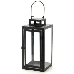 LANTERNA PORTACANDELA IN VETRO METALLO NERO 15X15X32CM MODERNA INDUSTRIAL 765001