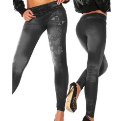LEGGINGS JEGGINGS STRETCH DONNA SKINNY FAUX DEMIN MATITA JEANS ADERENTI PANTALONI