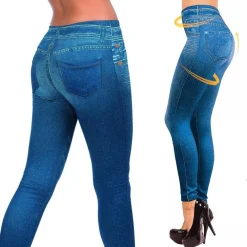 LEGGINGS PANTACOLLANT EFFETTO JEANS DONNA PANTALONI TAGLIA XXL 36