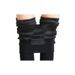 LEGGINGS PANTALONE DONNA TERMICO FELPATO NERO INTERNO IN PELLICCIA NO CUCITURE