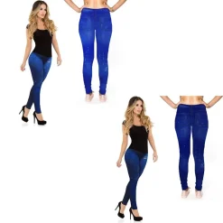 LEGGINGS PANTALONI DA DONNA EFFETTO JEANS SNELLENTE JEANS COLORE CHIARO E SCURO