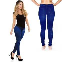 LEGGINGS PANTALONI DA DONNA EFFETTO JEANS SNELLENTE JEANS COLORE CHIARO E SCURO