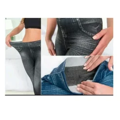 LEGGINGS PANTALONI EFFETTO JEANS LEGGINS PANTACOLLANT DONNA TG UNICA BLU NERO