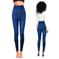 LEGGINGS TERMICI N9050 EFFETTO DENIM RUINUR MOD. MAIA CON INTERNO FELPATO BLU