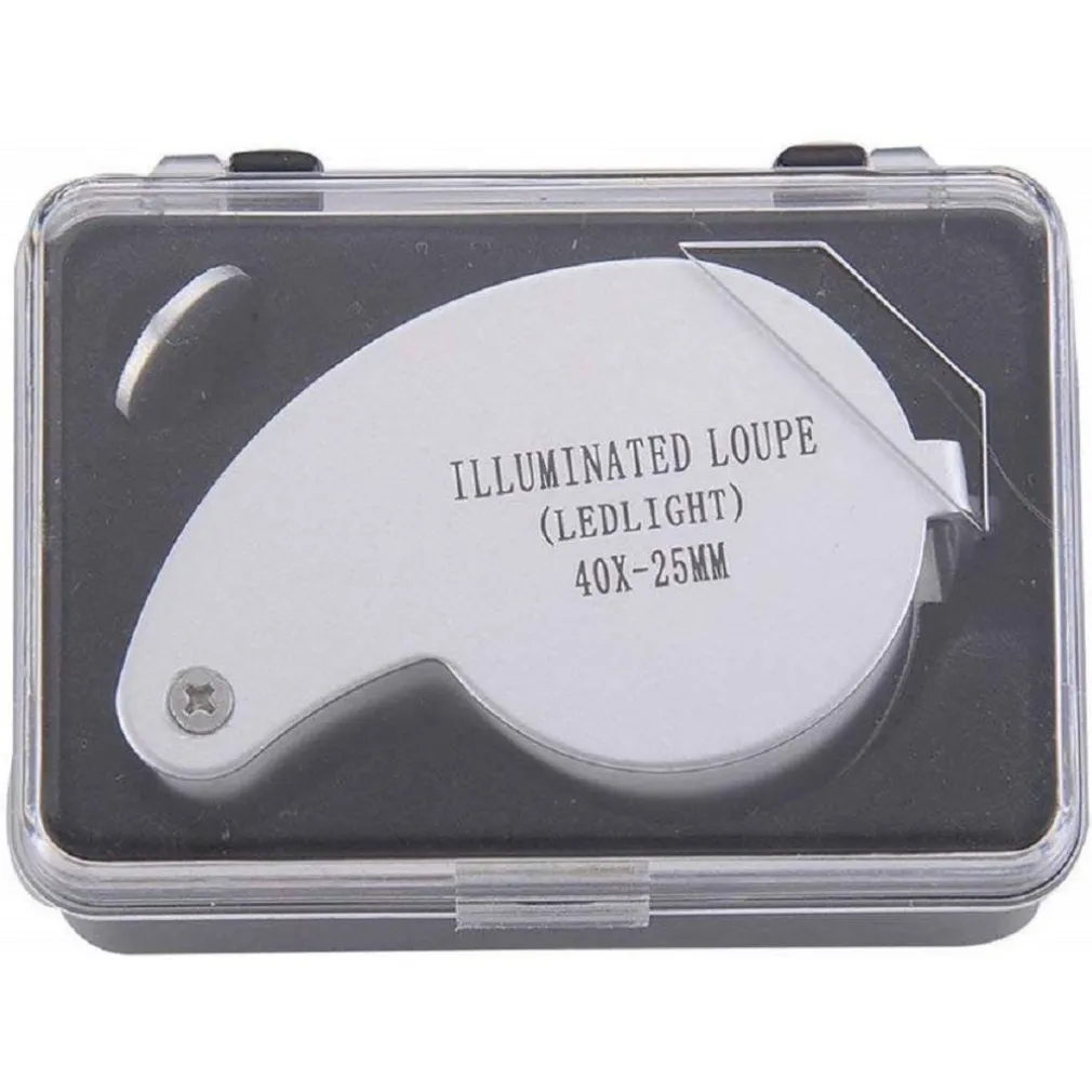 LENTE INGRANDIMENTO ILLUMINATA 40X-25MM A LED DA TASCA PRECISIONE PIEGHEVOLE METALLO