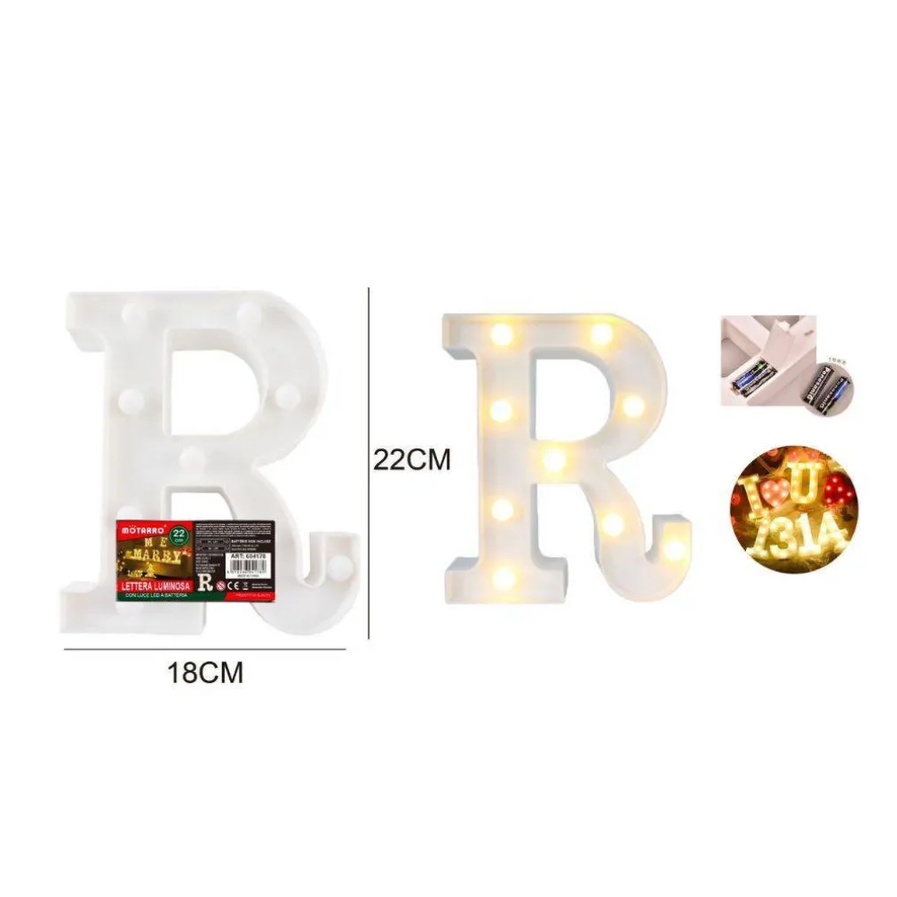 LETTERA R LUMINOSA CON LUCI LED A BATTERIA DECORAZIONI PER LA CASA DIM. 22 CM