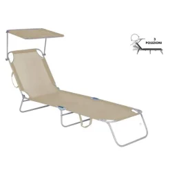 LETTINO CON PARASOLE IN TEXTILENE TORTORA MARE GIARDINO SCHIENALE REGOLABILE 281055