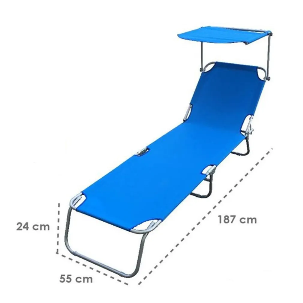 LETTINO CON TETTUCCIO PARASOLE BLU SDRAIO PRENDISOLE 187X55X24 CM PIEGHEVOLE 281018