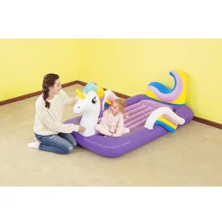 LETTINO GONFIABILE PER BAMBINI UNICORNO 196X104X84 CM MATERASSO FLOCCATO 67713