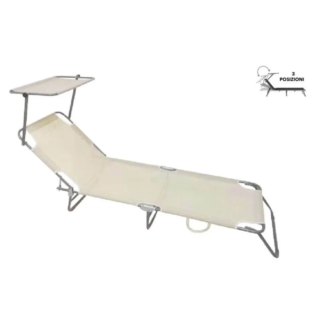 LETTINO IN TEXTILENE CON PARASOLE CREMA MARE GIARDINO SCHIENALE REGOLABILE 281014