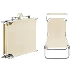 LETTINO IN TEXTILENE CON PARASOLE CREMA MARE GIARDINO SCHIENALE REGOLABILE 281014