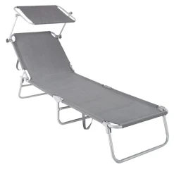 LETTINO IN TEXTILENE CON PARASOLE GRIGIO MARE GIARDINO SCHIENALE REGOLABILE 281013