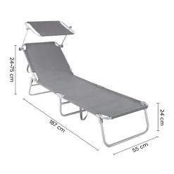 LETTINO IN TEXTILENE CON PARASOLE GRIGIO MARE GIARDINO SCHIENALE REGOLABILE 281013