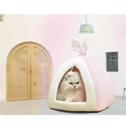 LETTO CUSCINO CUCCIA PER GATTI ANIMALI TAGLIA M CONIGLIO ROSA 33 X 33 X 36 CM