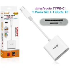 LETTORE DI SCHEDE MEMORY CARD OTG 2IN1 INTERFACCIA TYPE-C CON PORTE SD/TF ITH499