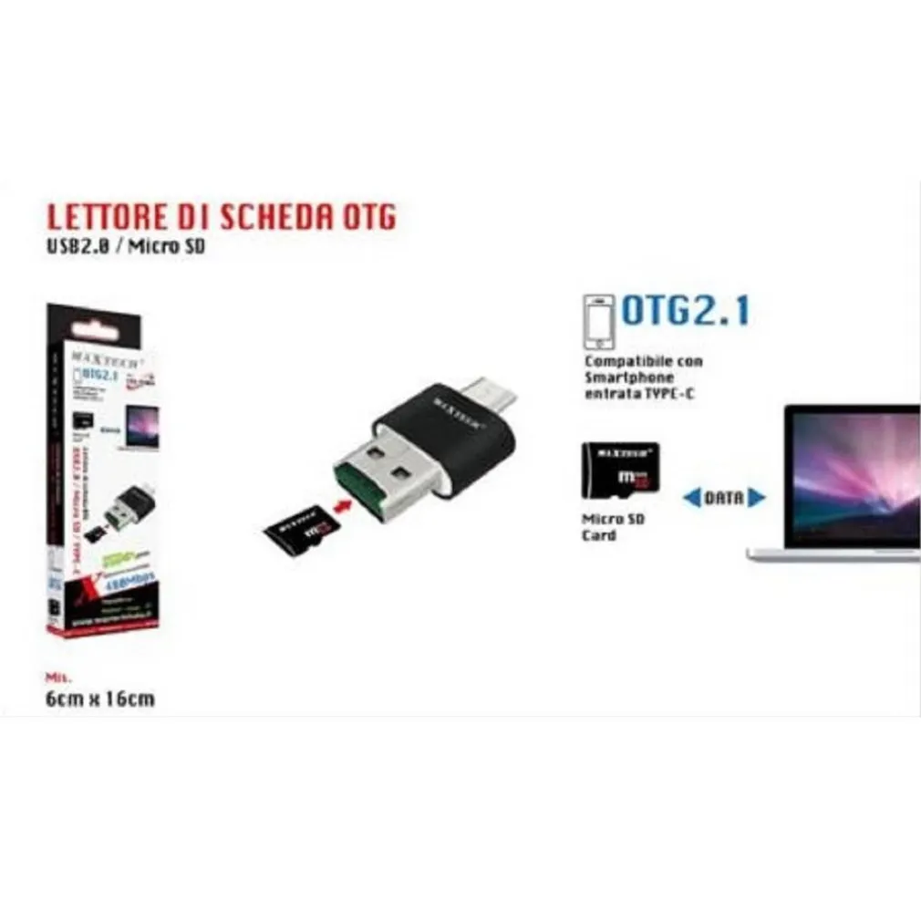 LETTORE SCHEDA OTG2.1 USB2.0 MICRO SD COMPATIBILE ENTRATA TYPE-C MAXTECH LTO-SM04