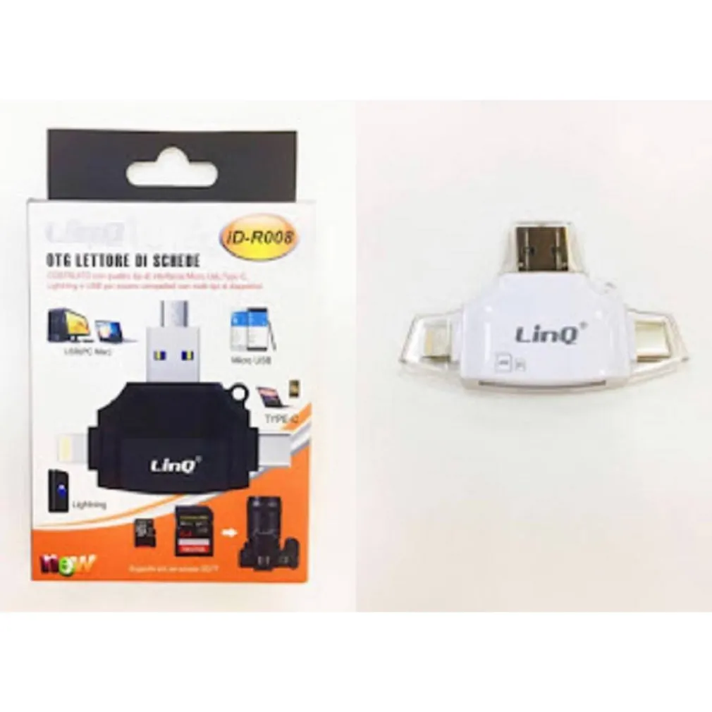 LETTORE SCHEDE MEMORIA MEMORY 4 IN 1 OTG USB MICRO USB TIPO C LIGHTNING ID-R008