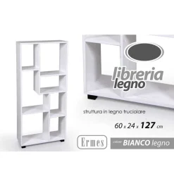 LIBRERIA H127X60X24 CM RIPIANI IN LEGNO BIANCO STRIATO MOBILE SCAFFALE 750892