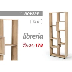 LIBRERIA H178X70X24 CM RIPIANI LEGNO ROVERE MOBILE SCAFFALE MODERNO GAIA 770722