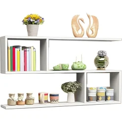 LIBRERIA MENSOLA DA PARETE SOSPESA IN LEGNO CON 4 SCOMPARTI MOBILETTO PORTAOGGETTI CAMERA