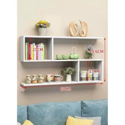 LIBRERIA MENSOLA DA PARETE SOSPESA IN LEGNO CON 4 SCOMPARTI MOBILETTO PORTAOGGETTI CAMERA