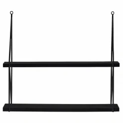LIBRERIA MENSOLE SCAFFALE PARETE DESIGN MODERNA LEGNO METALLO 2 RIPIANI NERO