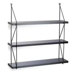 LIBRERIA MENSOLE SCAFFALE PARETE DESIGN MODERNA LEGNO METALLO 3 RIPIANI NERO
