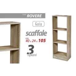 LIBRERIA SCAFFALE 3 RIPIANI 105X40X24 CM MENSOLE IN LEGNO ROVERE MODERNO 769672