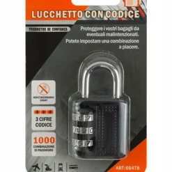 LUCCHETTO A COMBINAZIONE 3 CIFRE VALIGIE ARMADIETTI DI SICUREZZA 53X27X14MM