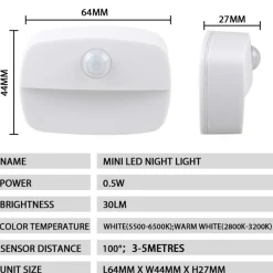 LUCE ARMADIO COMODINO ANTA CON SENSORE A LED CASSETTO MOBILE PORTA CON BATTERIE