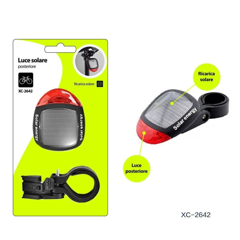 LUCE FANALE FARO POSTERIORE PER BICI RICARICA AD ENERGIA SOLARE SUPPORTO XC-2642