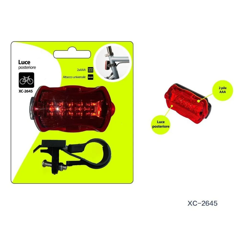LUCE POSTERIORE A BATTERIA FANALE PER BICI ATTACCO UNIVERSALE CON GANCIO XC-2645