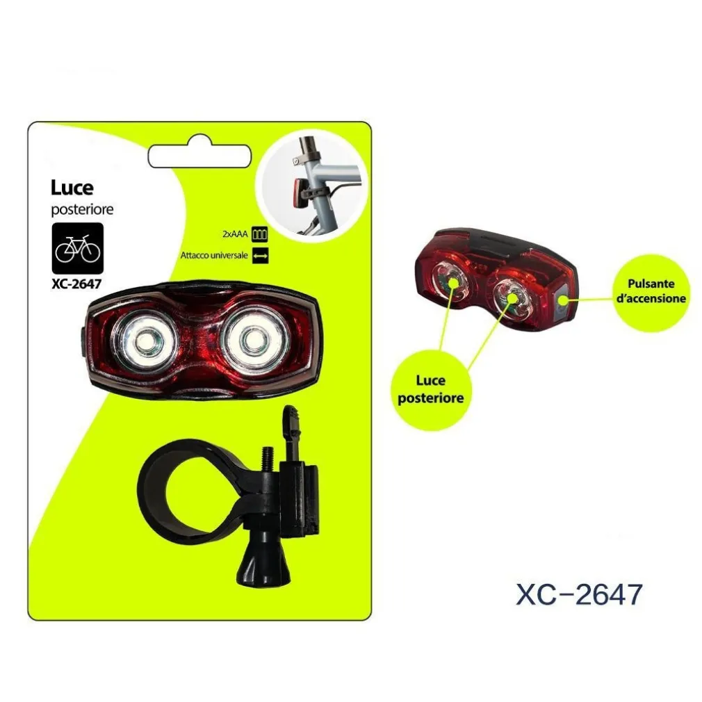 LUCE POSTERIORE FANALE PER BICI ATTACCO UNIVERSALE PULSANTE ACCENSIONE XC-2647