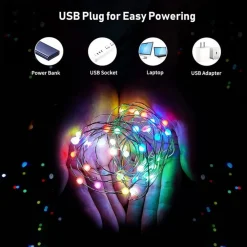 LUCI LED ALBERO DI NATALE USB BLUETOOTH APP INTERNO CON TELECOMANDO 5 MT 50 LED