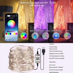 LUCI LED ALBERO DI NATALE USB BLUETOOTH APP INTERNO CON TELECOMANDO 20MT 200 LED