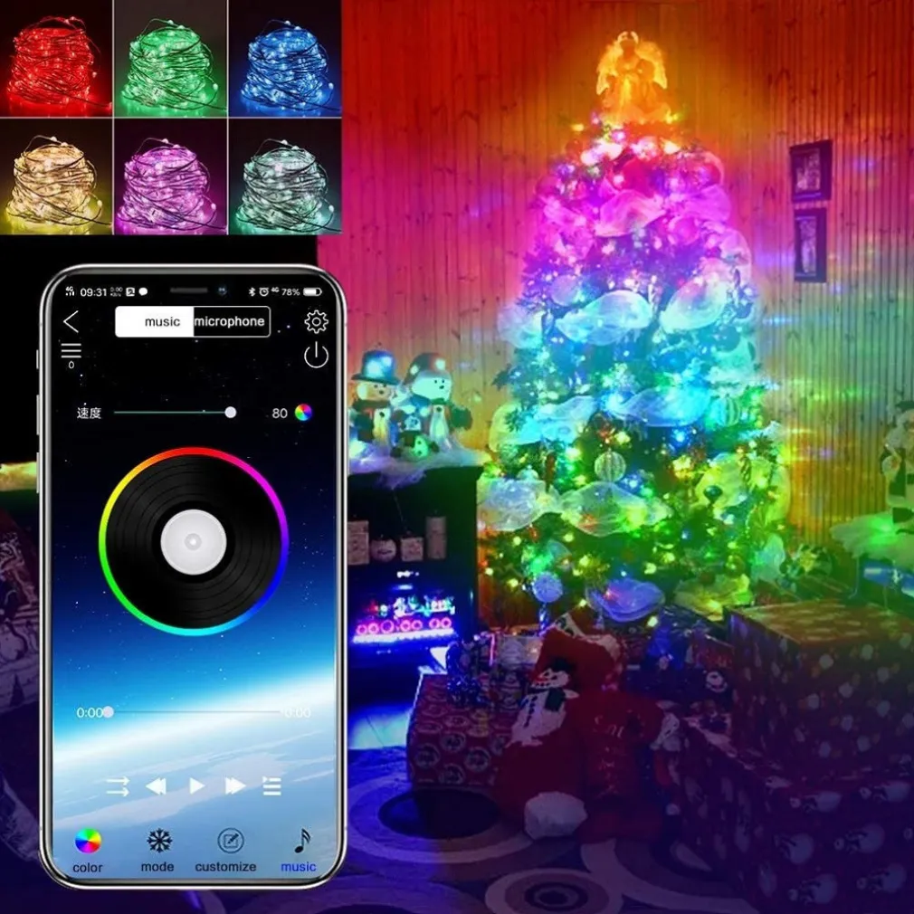 LUCI NATALIZIE A STRISCE LED APP 10MT USB BLUETOOTH DECORATIVE PER ALBERO NATALE