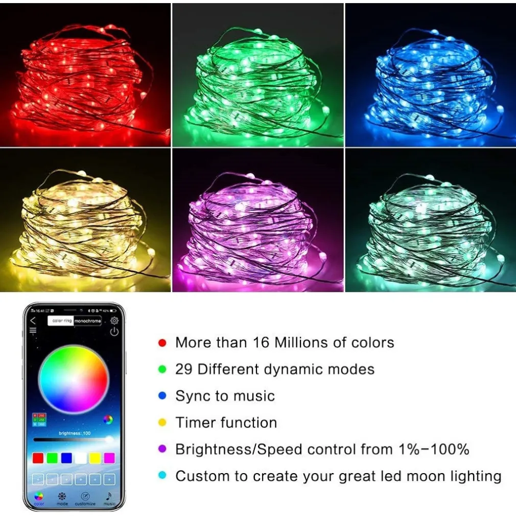 LUCI NATALIZIE A STRISCE LED APP 10MT USB BLUETOOTH DECORATIVE PER ALBERO NATALE