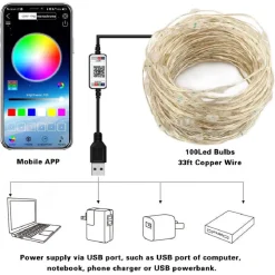 LUCI NATALIZIE A STRISCE LED APP 10MT USB BLUETOOTH DECORATIVE PER ALBERO NATALE