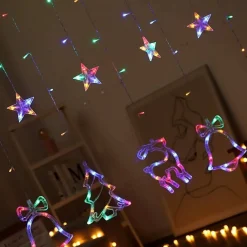 LUCI TENDE LED 12 LAMPADE CAMPANE ALBERI NATALE DECORAZIONI A CORRENTE MULTICOLORE