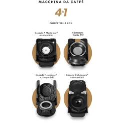 MACCHINA DA CAFFÈ 1450W 4IN1 CAPSULE CIALDE COMPATIBILE NESPRESSO DOLCE GUSTO A MODO MIO