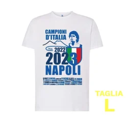 MAGLIETTA SSC NAPOLI TSHIRT BIANCA CON STAMPA CAMPIONI D'ITALIA 2023 CALCIO
