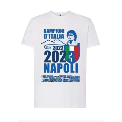 MAGLIETTA SSC NAPOLI TSHIRT BIANCA CON STAMPA CAMPIONI D'ITALIA 2023 CALCIO