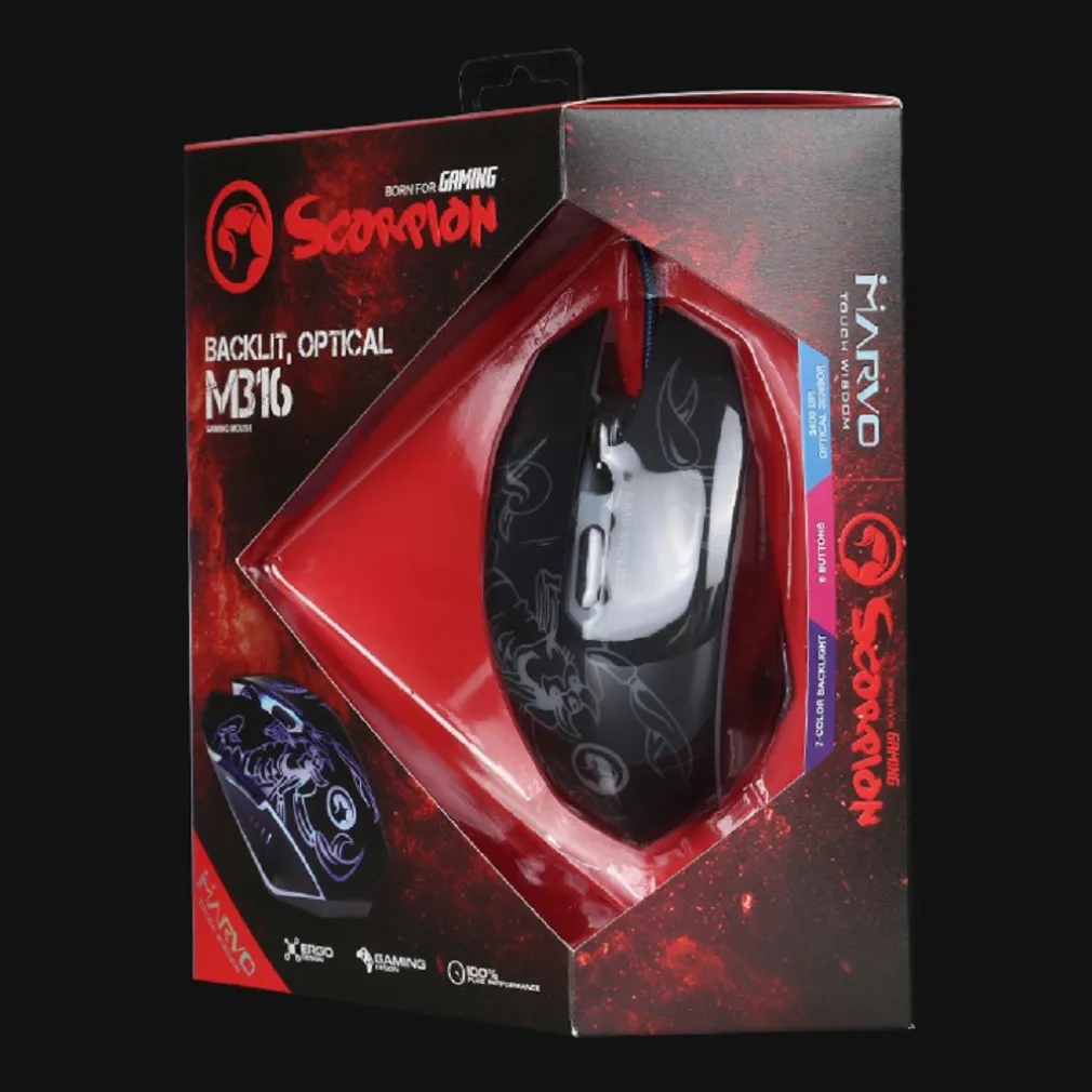 MARVO SCORPION M316 MOUSE OTTICO GAMING RETROILLUMINATO 2400 DPI LUMINOSO PC USB